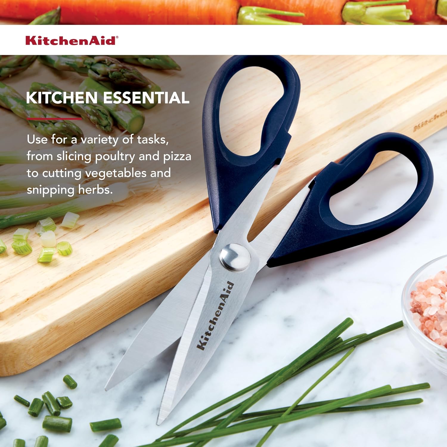 KitchenAid All Purpose Kitchen Shears with Protective Sheath Durable Stainless Steel Scissors, Dishwasher Safe, Soft Grip Comfort Handle, 8.72 Inch, Aqua Sky