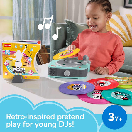 Fisher-Price Musical Toy Deluxe Rockin’ Record Player Pretend Turntable with 6 Albums for Preschool Play Plus Bonus Exclusive Holiday Album Kids Ages 3+ Years (Amazon Exclusive)