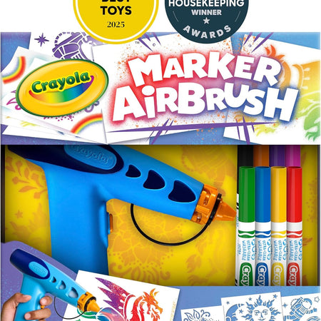 Crayola Marker Airbrush Spray Art Kit, Battery-Powered Sprayer with 8 Washable Markers & 5 Stencils, Holiday for Kids, DIY Craft Set, Ages 6+