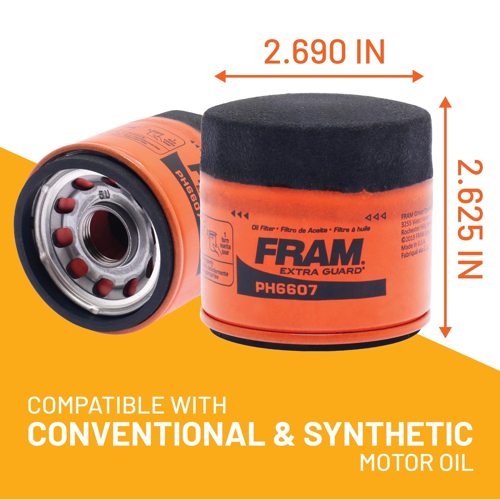 FRAM EG+ PH6607P, 10K Mile Change Automotive Replacement Interval Spin-On Engine Oil Filter for Select Vehicle Models