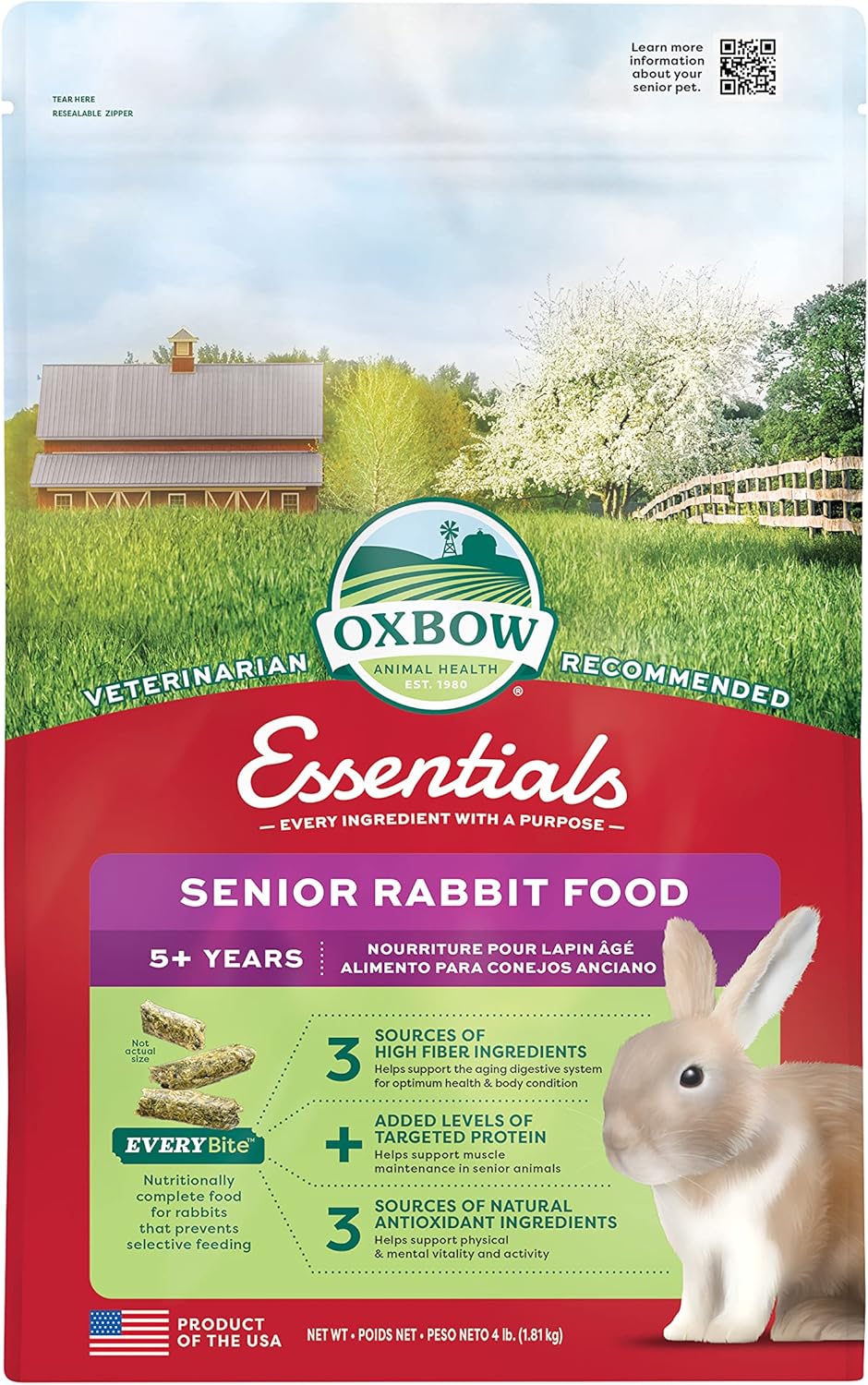 Oxbow Essentials Rabbit Food, Adult Rabbit, Made with Oxbow Timothy Hay, Pet Pellets with Vitamins & Minerals, Small Animal Pet Products, Bunny Supplies, Made in USA, Bunny Food, 5 lb