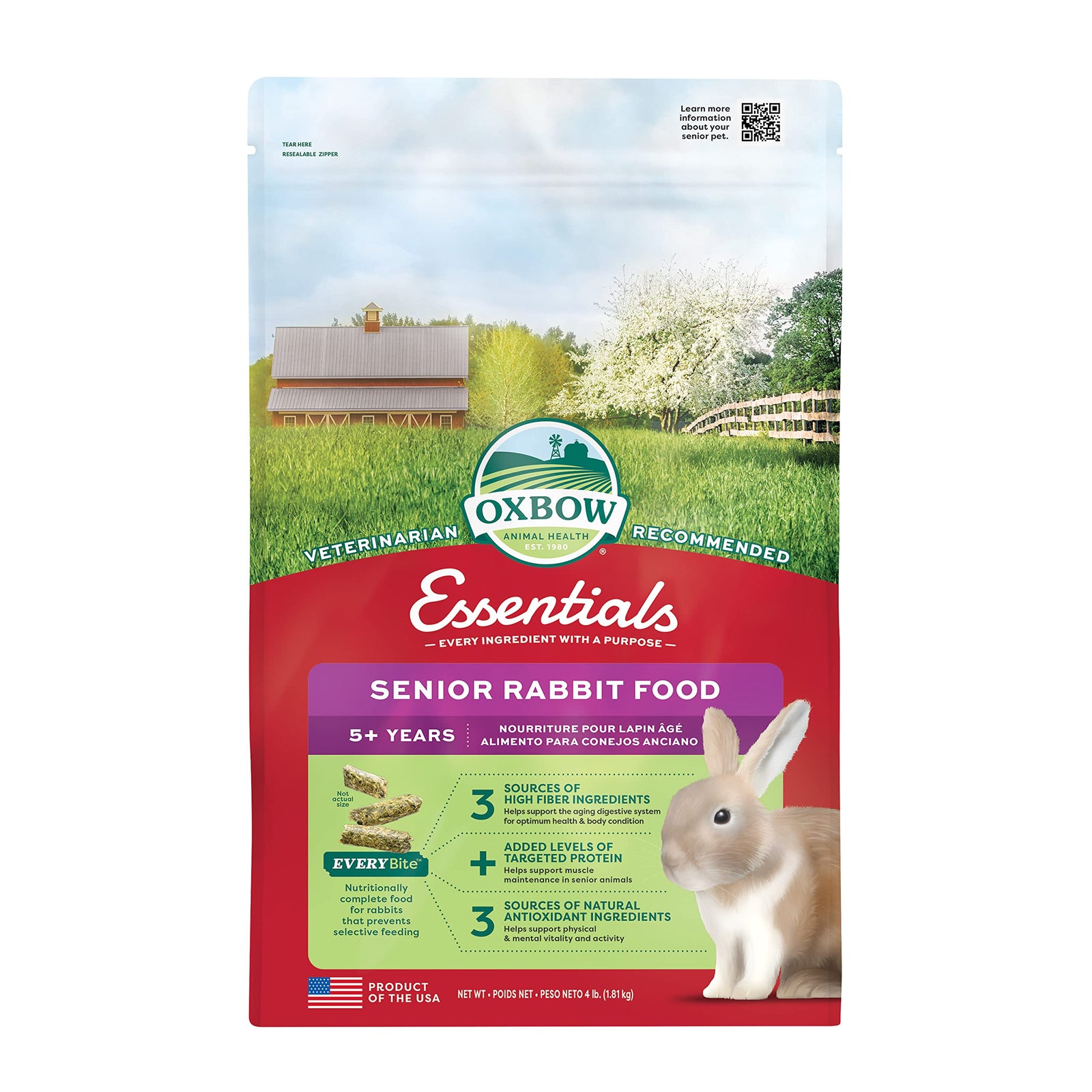 Oxbow Essentials Rabbit Food, Young Rabbit, Made with Oxbow Timothy, Pet Food Pellets for Bunnies, Small Animal Pet Products, Made in USA, High Fiber Bunny Supplies, 10 lb. bag