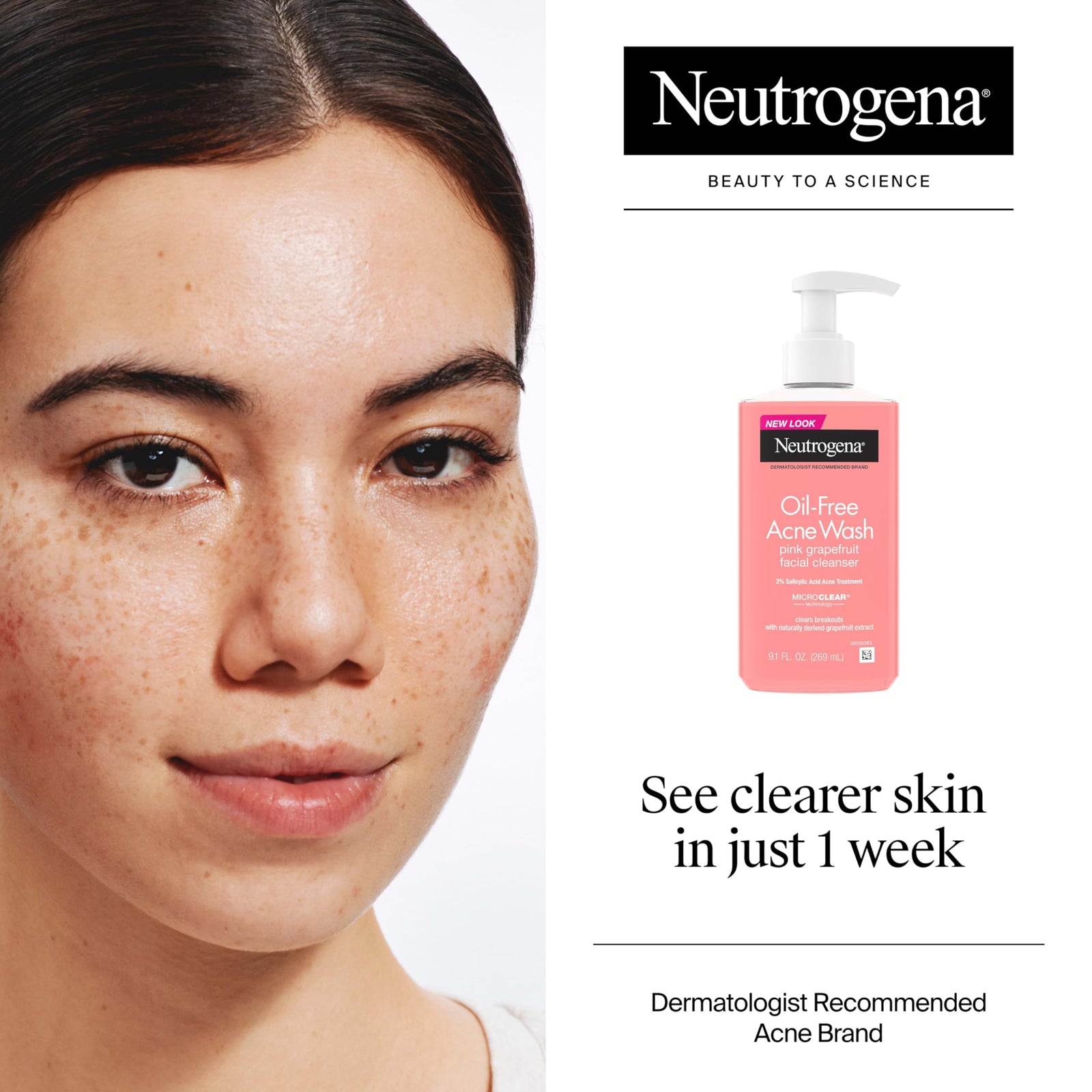 Neutrogena Oil-Free Pink Grapefruit Pore Cleansing Acne Wash and Daily Liquid Facial Cleanser with 2% Salicylic Acid Acne Medicine and Vitamin C, 6 fl. oz