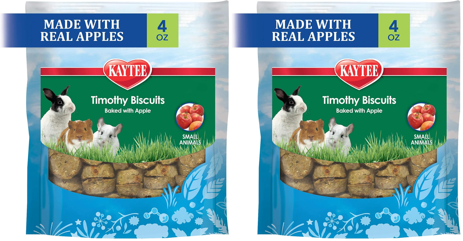 Kaytee Timothy Biscuits, Apple, for Guinea Pigs & Rabbits | Baked Treat | 4 oz | Pack of 2 | Small Animals