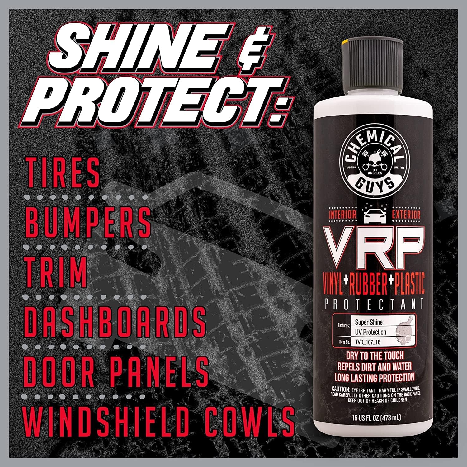 Chemical Guys VRP Vinyl, Rubber, and Plastic Dressing - Tire Dressing, Non-Greasy, Dry-to-the-Touch Shine for Tires, Trim, and More, Safe for Cars, Trucks, SUVs, RVs & More - 16 oz