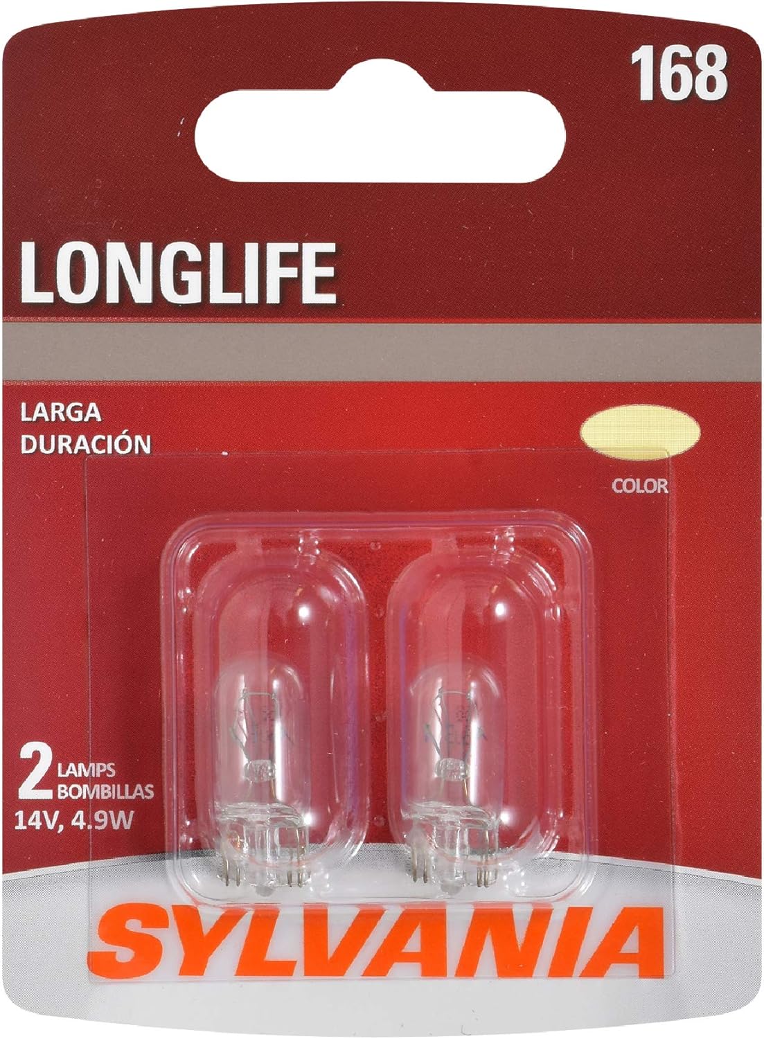 SYLVANIA - 168 Long Life Miniature - Bulb, Ideal for Interior Lighting - Map, Dome, Trunk, Cargo and License Plate (Contains 2 Bulbs)