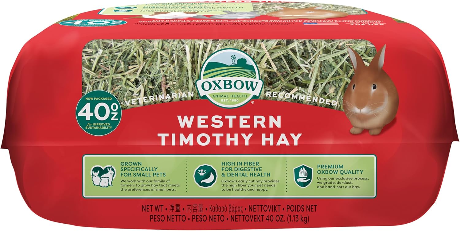 Oxbow Western Timothy Hay, Guinea Pig Hay, Small Pet Bunny Supplies, All Natural Grass for Guinea Pig, Bunny, Chinchilla & Hamster, Oxbow Rabbit Supplies for Bunnies, 90 oz. bag