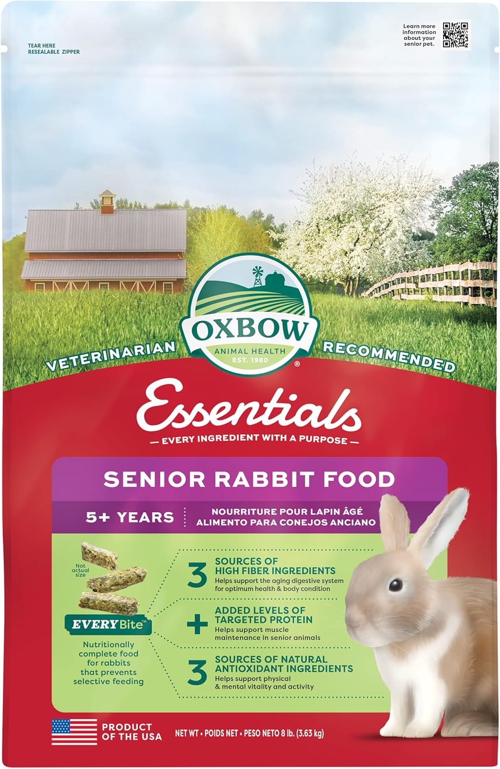Oxbow Essentials Rabbit Food, Adult Rabbit, Made with Oxbow Timothy Hay, Pet Pellets with Vitamins & Minerals, Small Animal Pet Products, Bunny Supplies, Made in USA, Bunny Food, 5 lb