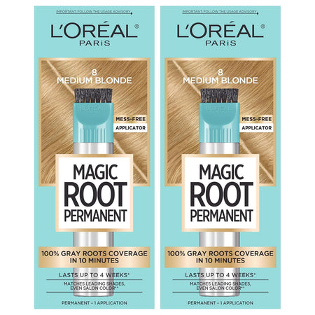 L’Oréal Paris Magic Root Permanent Hair Color, 10 Minute Hair Dye Kit to Rescue Roots with 100% Gray Hair Coverage, 8 Medium Blonde, 2 Pack (Packaging May Vary)