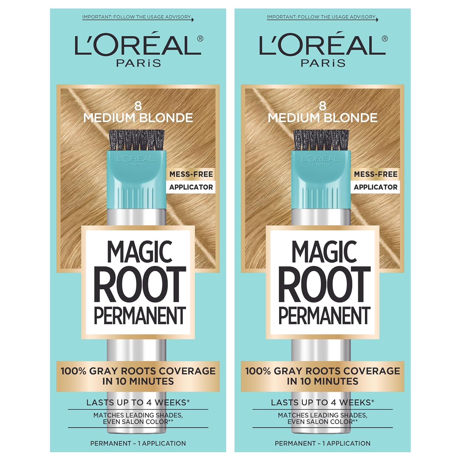 L’Oréal Paris Magic Root Permanent Hair Color, 10 Minute Hair Dye Kit to Rescue Roots with 100% Gray Hair Coverage, 8 Medium Blonde, 2 Pack (Packaging May Vary)