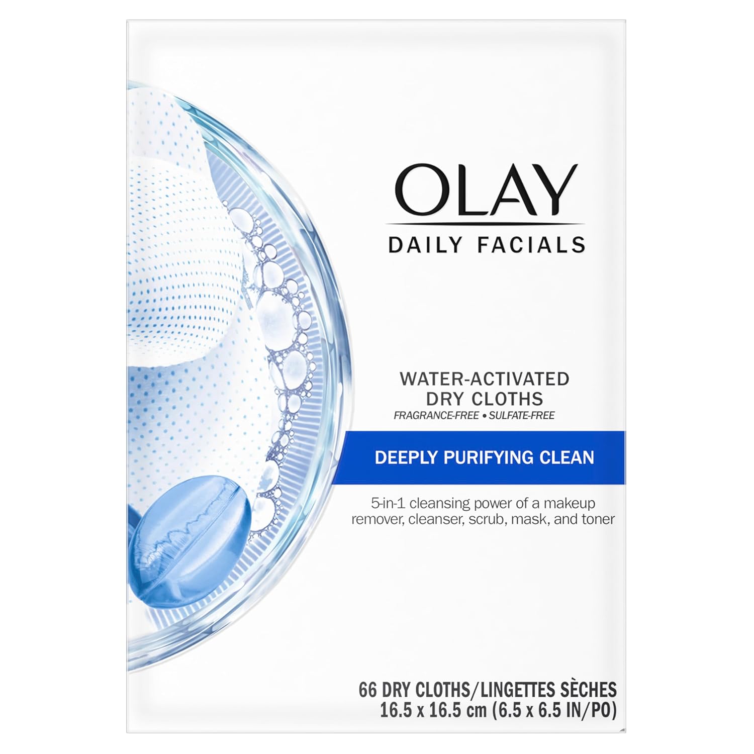 Olay Cleansing Wipes, Daily Facials, Power of a Makeup Remover, Scrub, Toner, Mask and Cleanser - Fragrance-Free, Textured No-Soap Cloth, Gentle Skin Care, Vitamin Complex-Infused Formula, 66 ct
