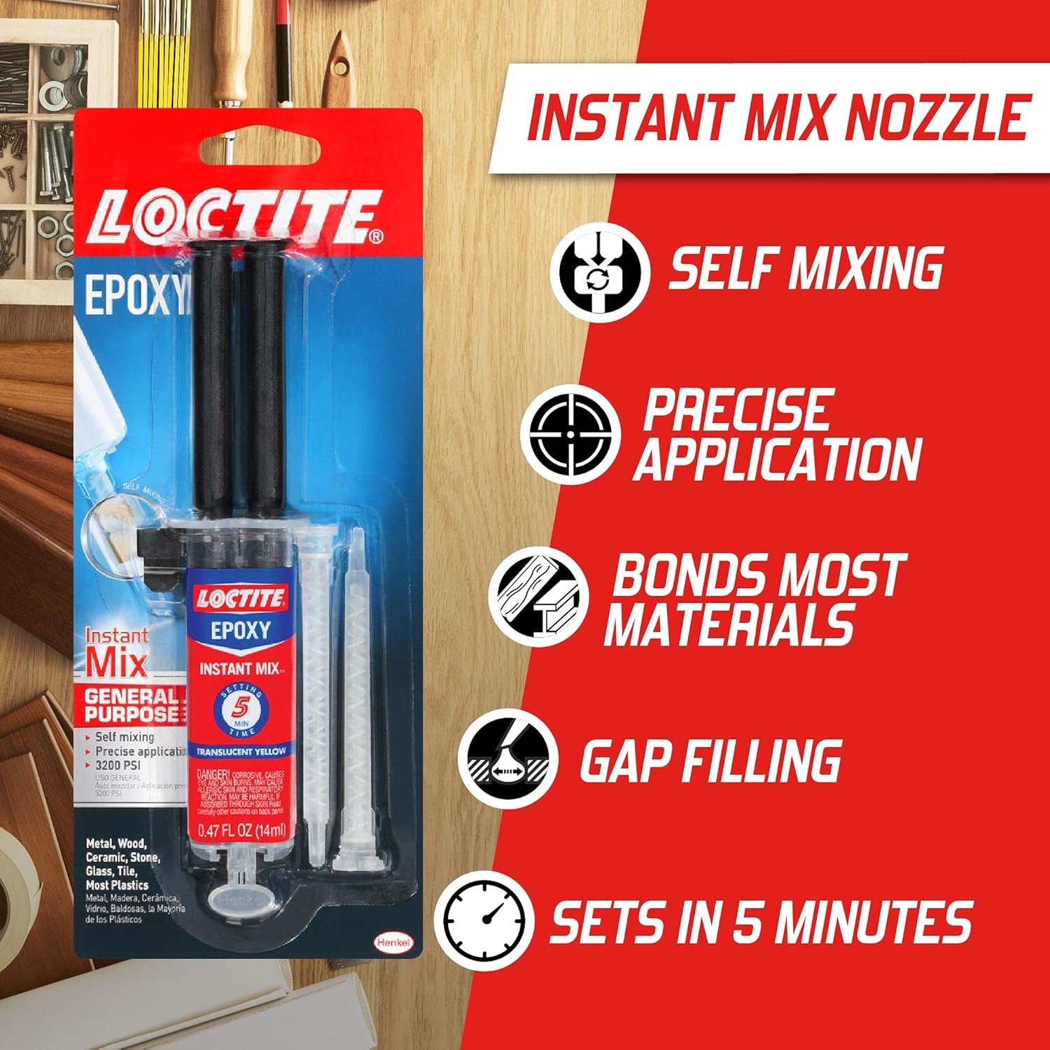 Loctite Epoxy Instant Mix 5 Minute, 0.47 fl. oz. Syringe (Pack of 6)