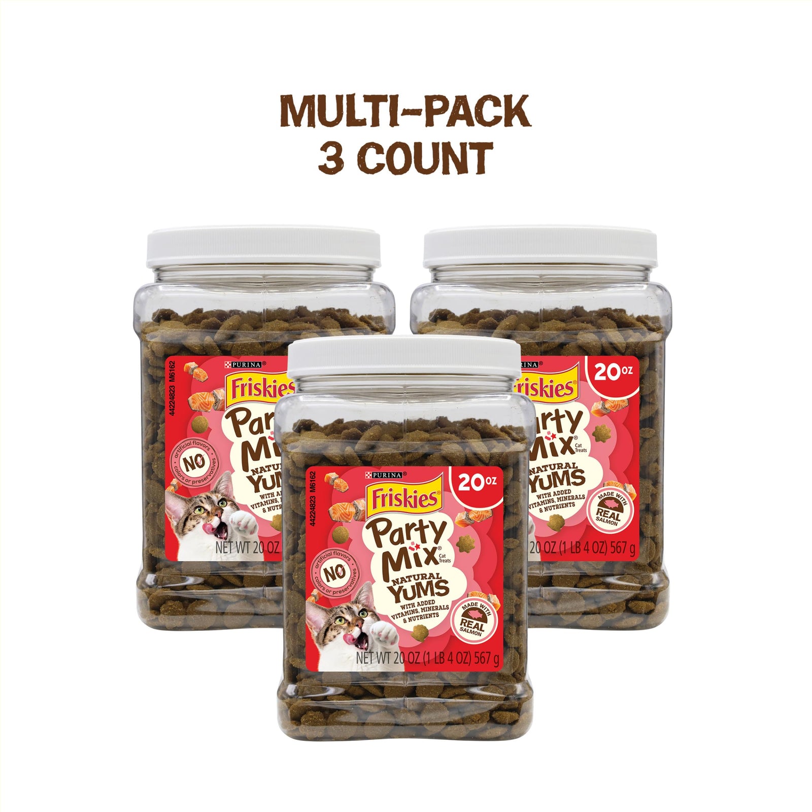 Purina Friskies Natural Cat Treats, Party Mix Natural Yums With Real Salmon and Vitamins, Minerals & Nutrients - (Pack of 10) 2.1 Oz. Pouches