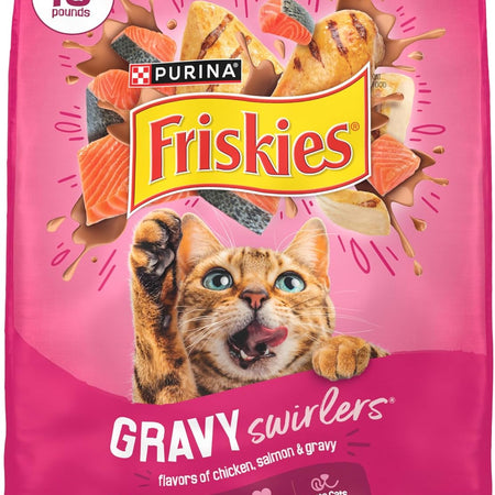 Purina Friskies Gravy Swirlers with Flavors of Chicken, Salmon and Gravy Dry Cat Food - 16 Lb. Bag