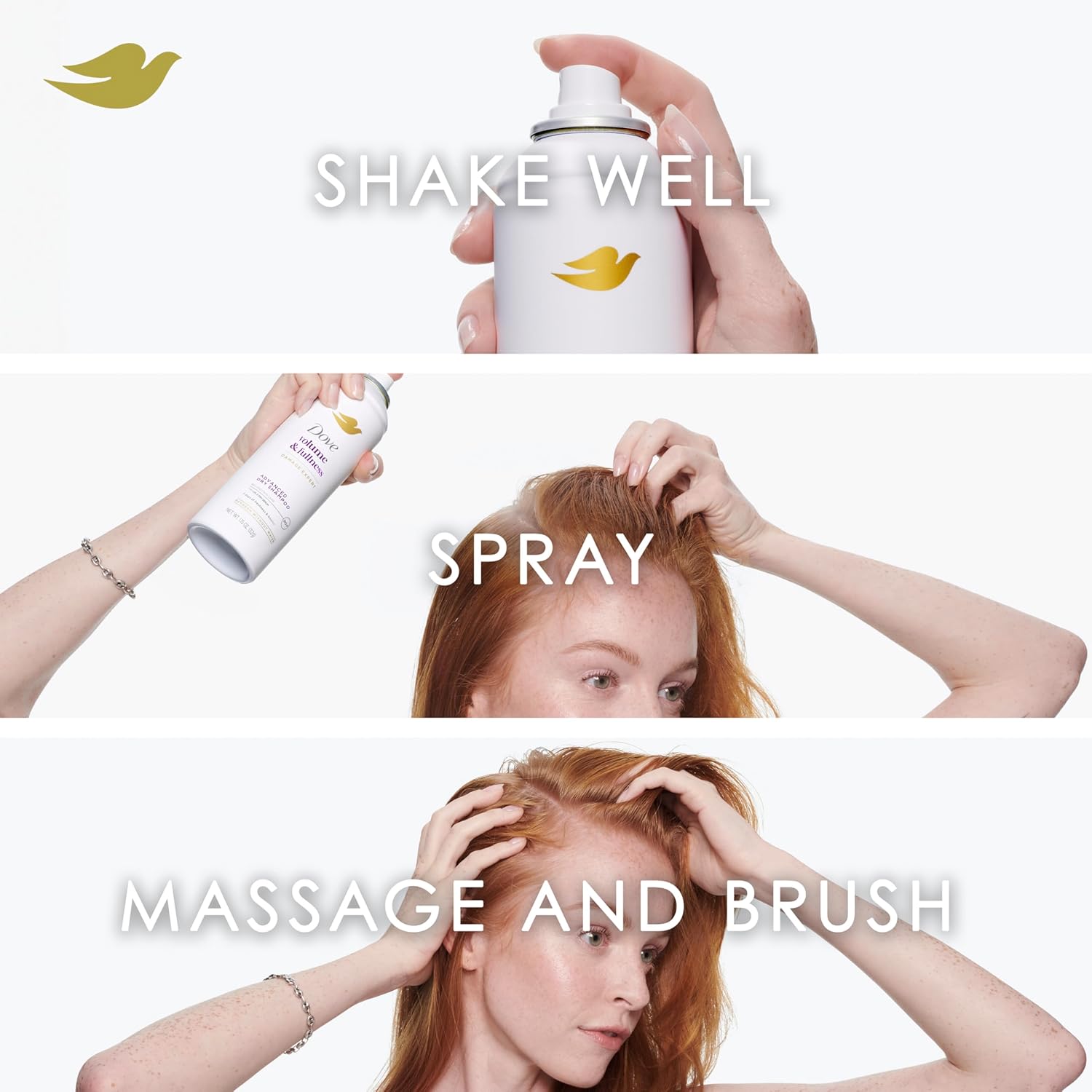 Dove Advanced Dry Shampoo Volume & Fullness Refresh & Revive Flat Hair Without Water for 2 Days of Freshness & Bounce 1.15 oz