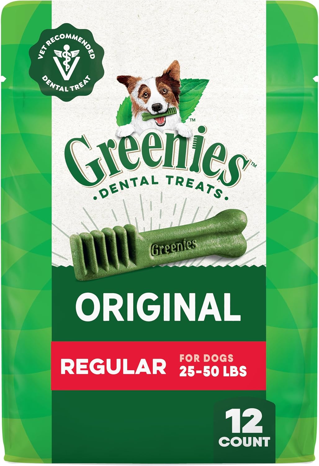 Greenies Veterinarian-Recommended Adult Natural Dental Dog Treats Regular Size, Original Flavor, 3 oz. Pack, 3 Count