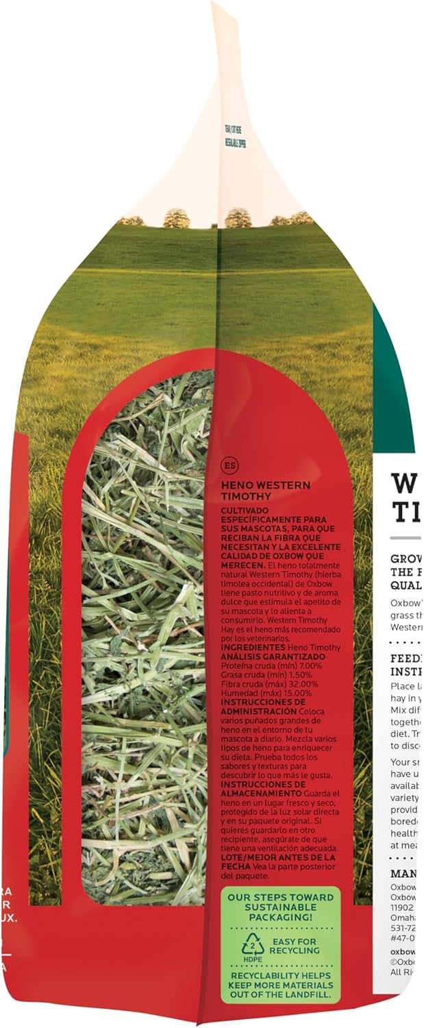 Oxbow Western Timothy Hay, Guinea Pig Hay, Small Pet Bunny Supplies, All Natural Grass for Guinea Pig, Bunny, Chinchilla & Hamster, Oxbow Rabbit Supplies for Bunnies, 90 oz. bag