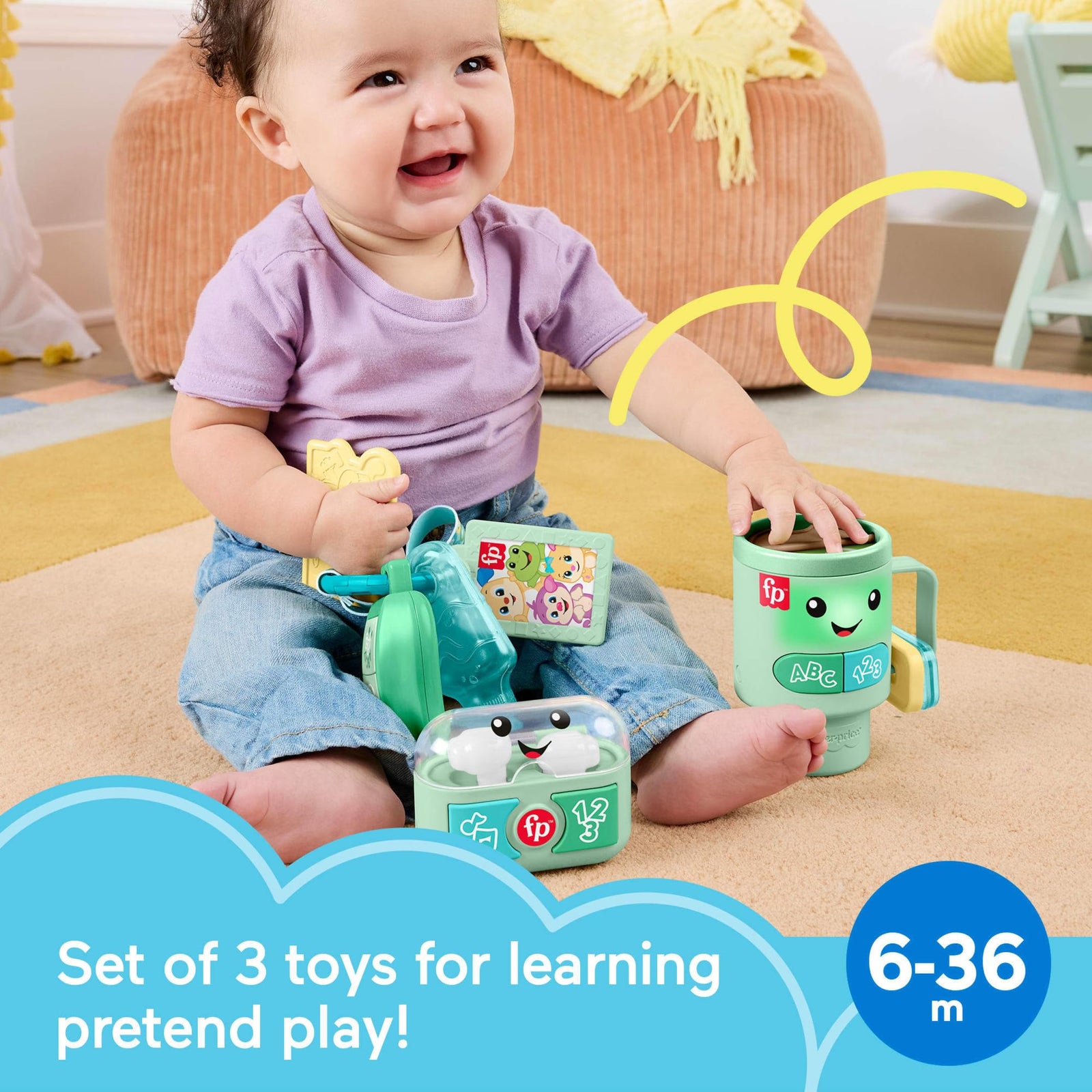 Fisher-Price Baby & Toddler Toy Laugh & Learn Coffee Mug Musical Activity with Lights & Educational Songs for Infants Ages 6+ Months