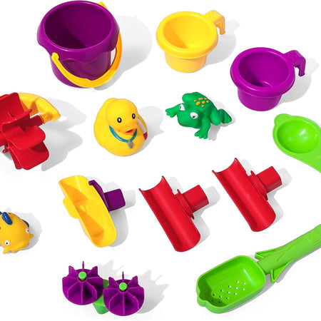 Step2 Rain Showers Splash Pond Water Table, Kids Water and Sand Activity Sensory Playset, Summer Outdoor Toys, 13 Piece Water Toy Accessories, For Toddlers 1.5+ Years Old, Blue & Green