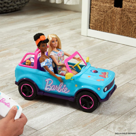 Barbie Hot Wheels RC SUV, Remote-Control Vehicle That Fits 2 Fashion Dolls & Accessories, Includes Kid-Applied Stickers for Customization