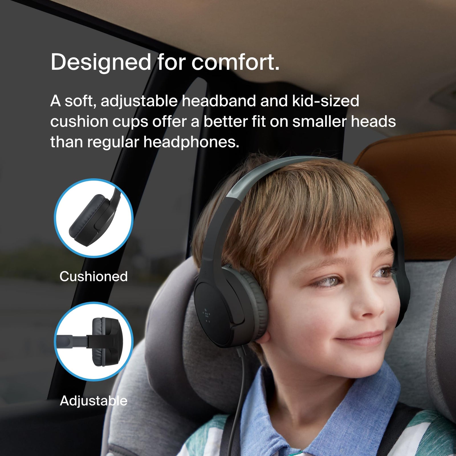 Belkin SoundForm Mini - Wireless Bluetooth Kids Headphones, 30H Battery, 85dB Safe Volume Limit, Built-in Microphone - Toddler On-Ear Earphones for iPhone, iPad, Fire Tablet, Ideal for School - White