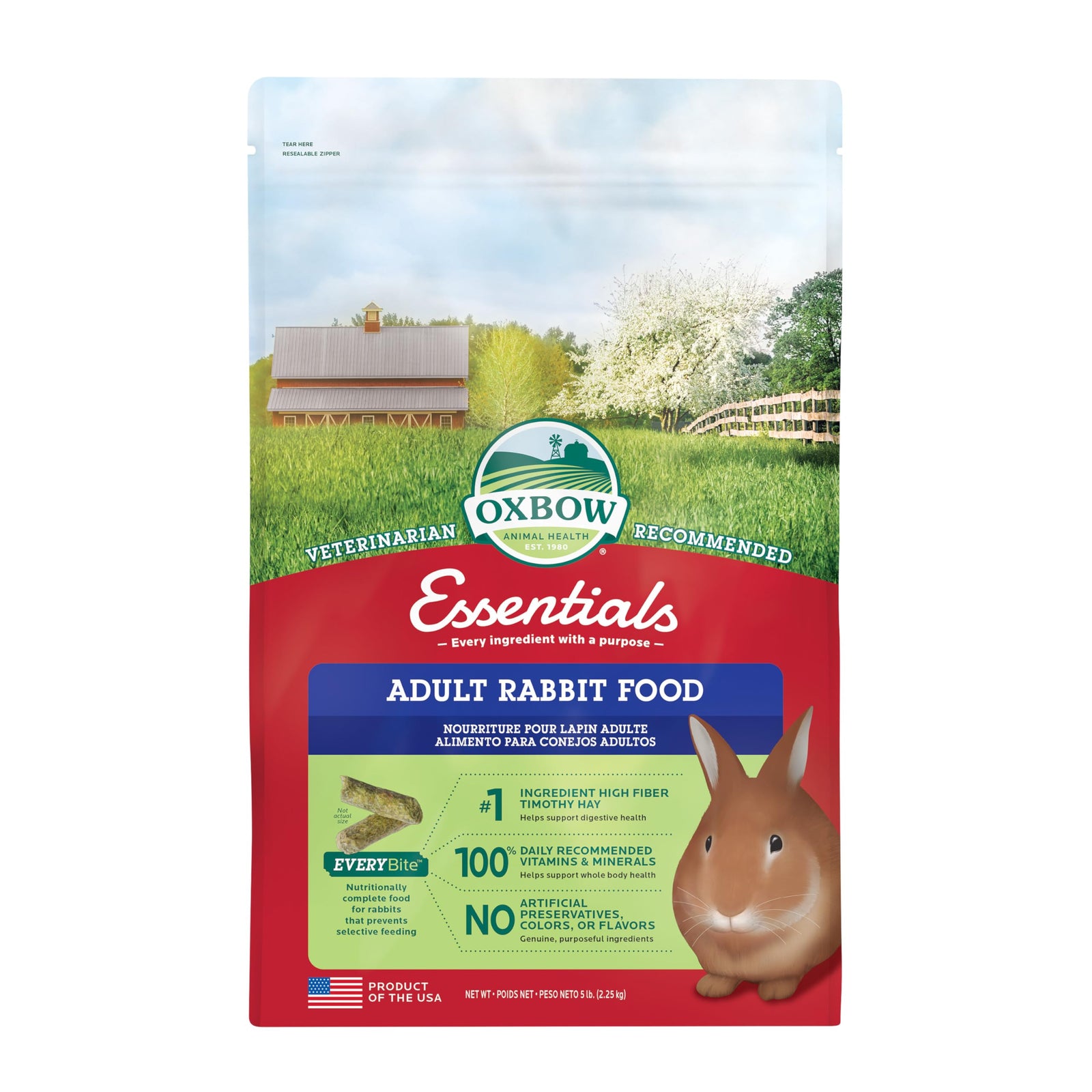 Oxbow Essentials Rabbit Food, Young Rabbit, Made with Oxbow Timothy, Pet Food Pellets for Bunnies, Small Animal Pet Products, Made in USA, High Fiber Bunny Supplies, 10 lb. bag
