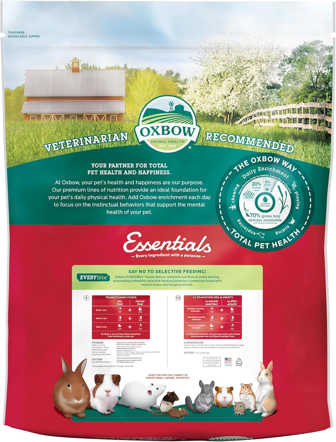 Oxbow Essentials Rabbit Food, Adult Rabbit, Made with Oxbow Timothy Hay, Pet Pellets with Vitamins & Minerals, Small Animal Pet Products, Bunny Supplies, Made in USA, Bunny Food, 5 lb