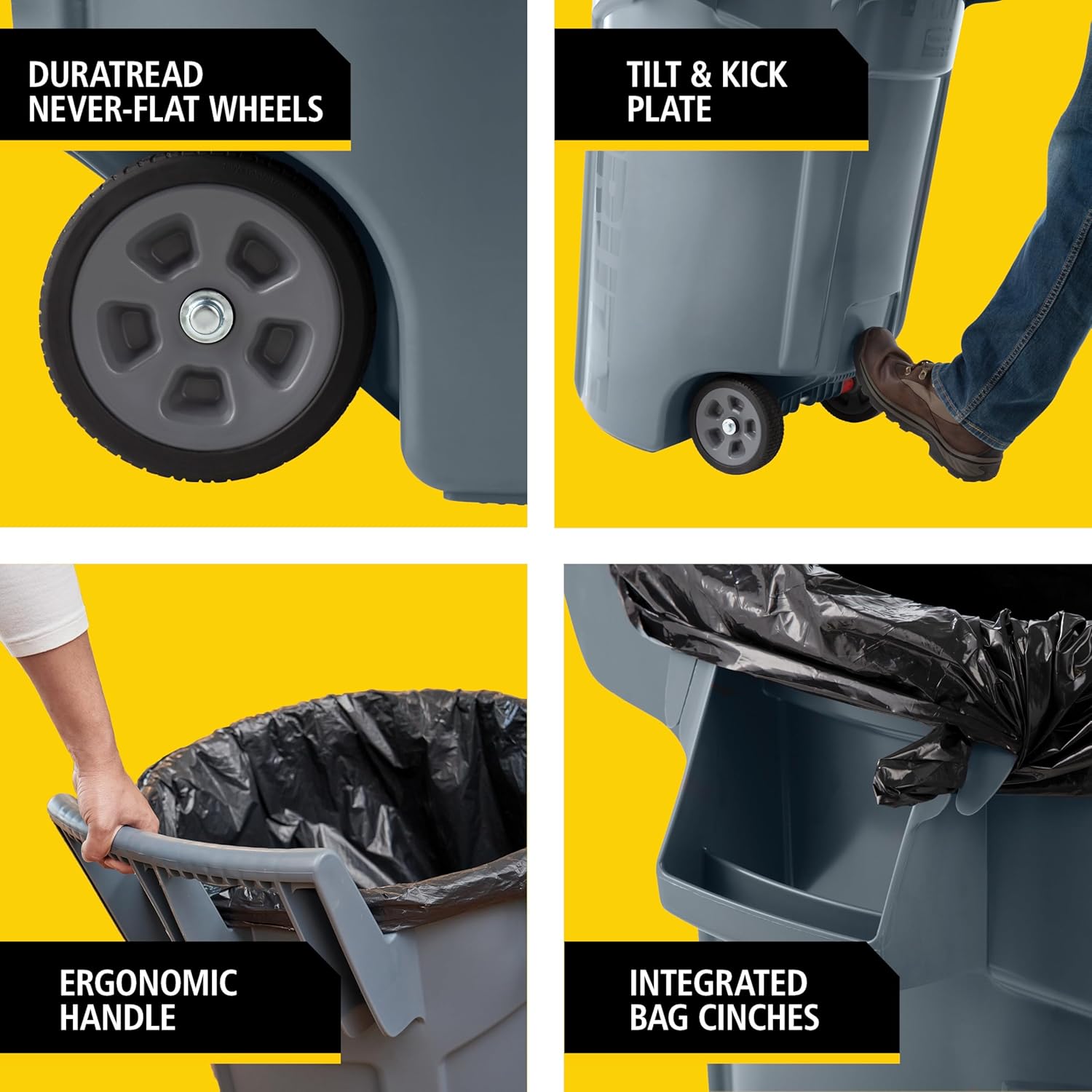 Rubbermaid Commercial Products Vented Wheeled BRUTE Trash Container, 44 Gal Gray, for Landscapers/Construction Sites/Restaurants/Back of House/Offices/Warehouses/Commercial Environments