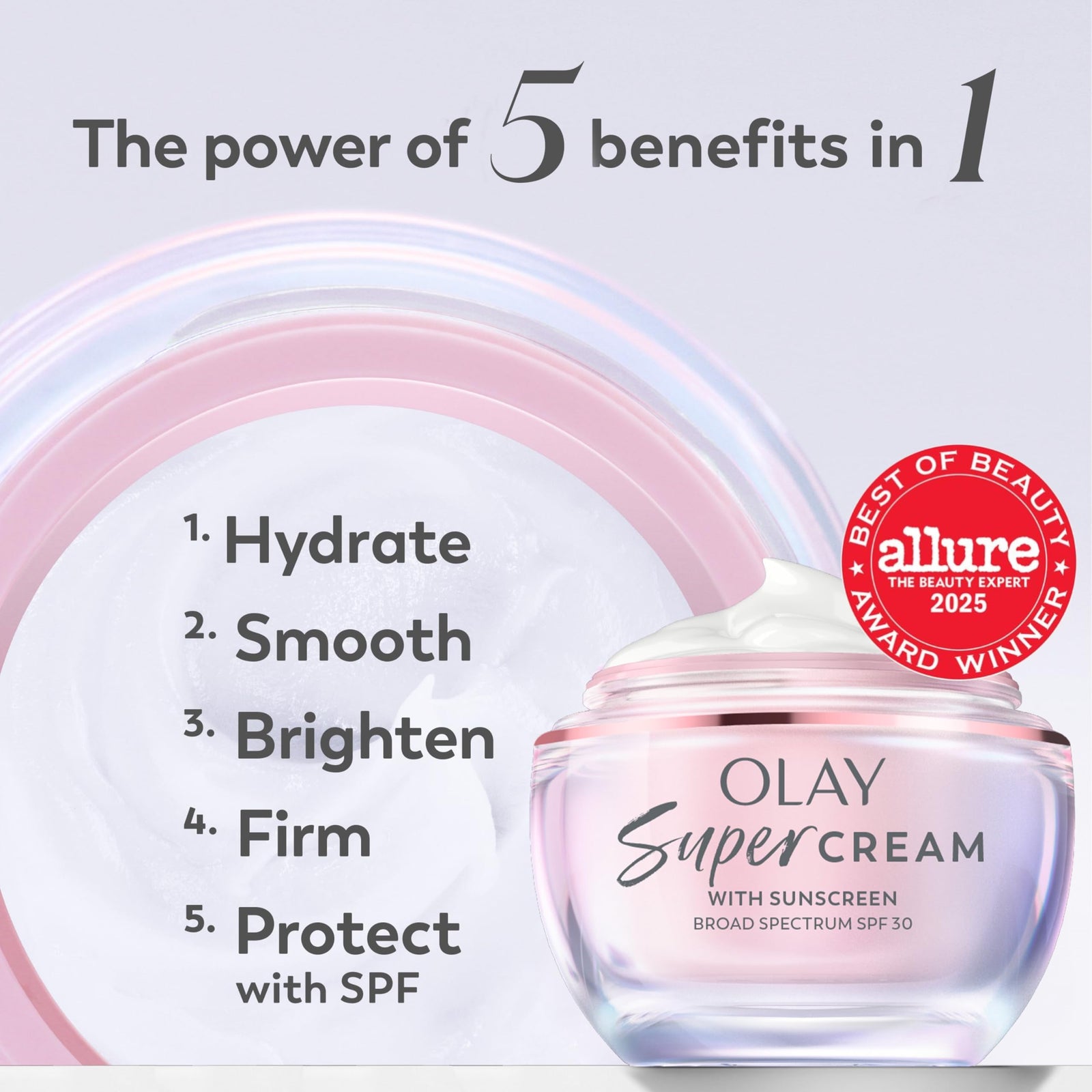 Olay Super Cream with Sunscreen SPF 30, Trial Size, Lightweight Face Moisturizer with Sun Protection, 5-in-1 Skin Care Benefits - Hydrating, Brightening, Firming - Niacinamide, Vitamin C, 15 mL