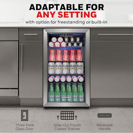 Honeywell Beverage Refrigerator and Cooler, 116 Can Mini Fridge with Glass Door for Soda Beer or Wine for Office or Bar with Adjustable Removable Shelving, Commercial Grade