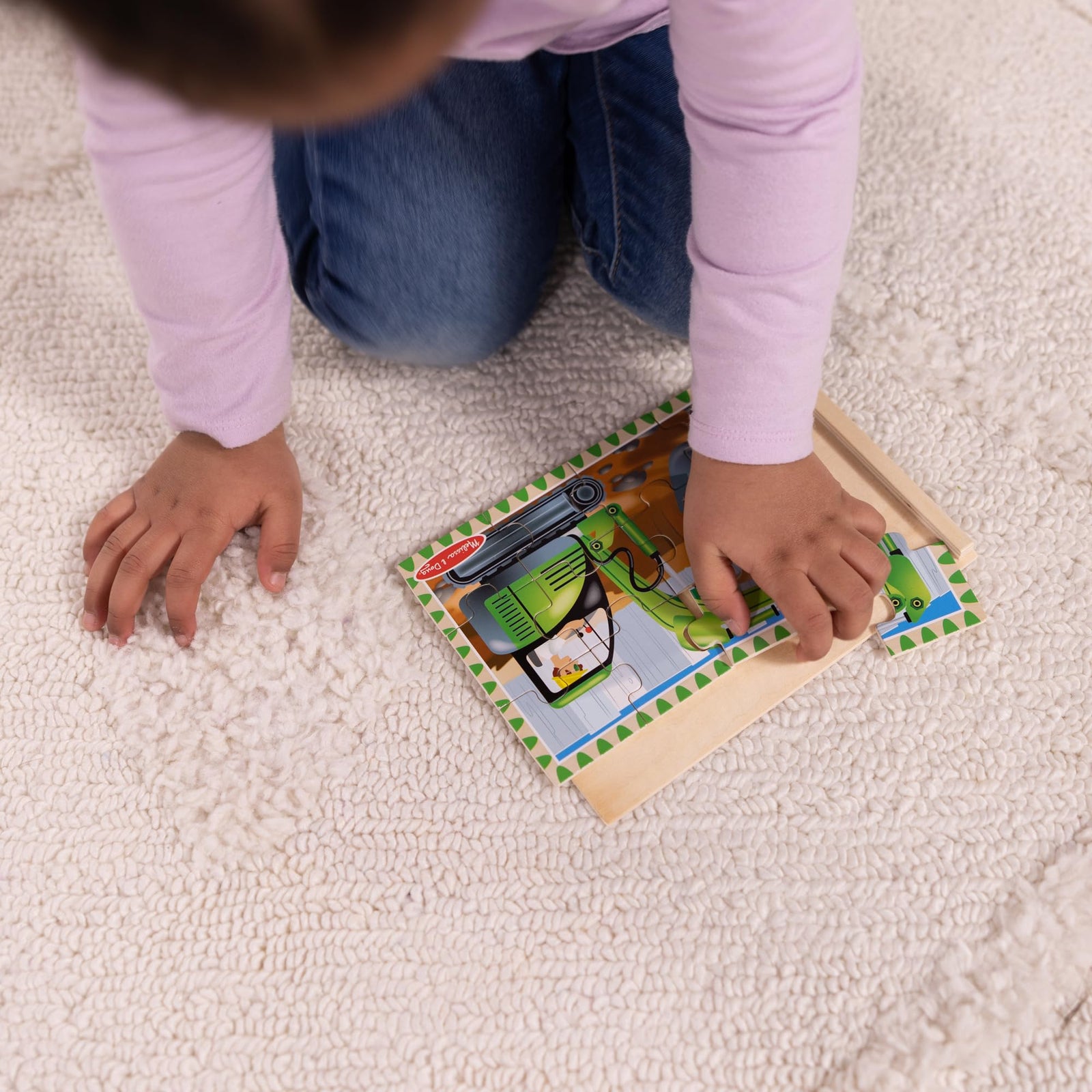 Melissa & Doug 4‑in‑1 Wooden Construction Vehicles Jigsaw Puzzle Set, 48 Pieces with Storage Box, Toddler Puzzle Toy for Kids Ages 3+ - FSC Certified