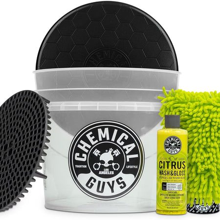 Chemical Guys Ultimate Scratch-Free Detailing Car Wash Bucket Kit with Accessories, Car Detailing Kit With Dirt Trap, Wash Mitt, Lid, and 16 oz Soap, Safe For Trucks, SUVs, Motorcycles, RVs