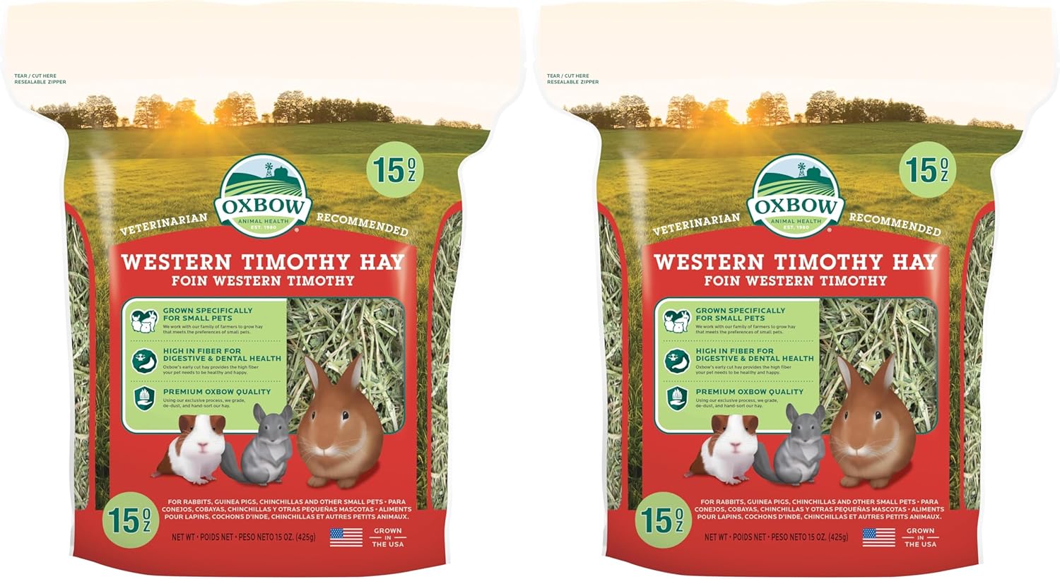 Oxbow Western Timothy Hay, Guinea Pig Hay, Small Pet Bunny Supplies, All Natural Grass for Guinea Pig, Bunny, Chinchilla & Hamster, Oxbow Rabbit Supplies for Bunnies, 90 oz. bag