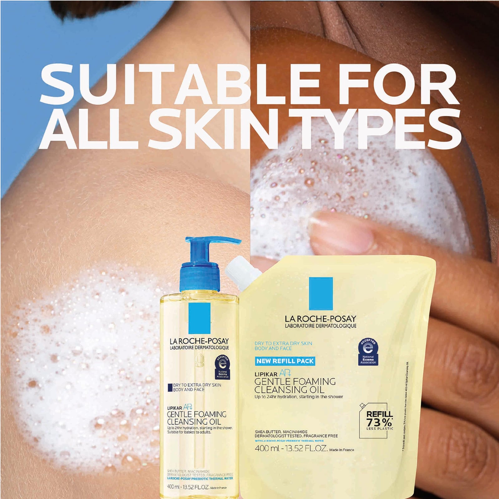 La Roche-Posay Lipikar AP+ Gentle Foaming Cleansing Oil, Gentle Oil Cleanser for Face and Body Formulated with Niacinamide, Long-Lasting 24-hour Hydration, Fragrance-Free & Soap Free