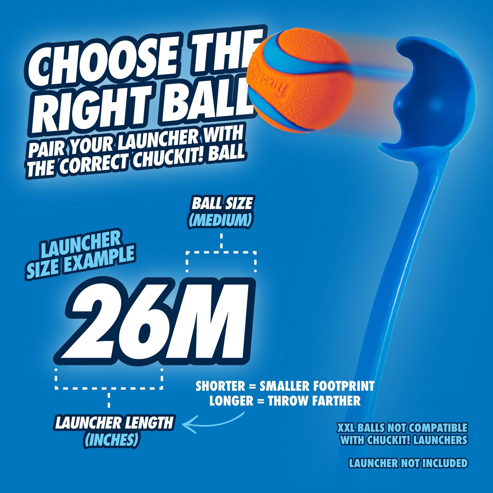 Chuckit! Ultra Ball & Launcher Bundle - Classic 26" with 2 Pack Medium (2.5") Bouncy Fetch Balls for Dogs 20-60 lbs, Dog Fetch Ball Thrower
