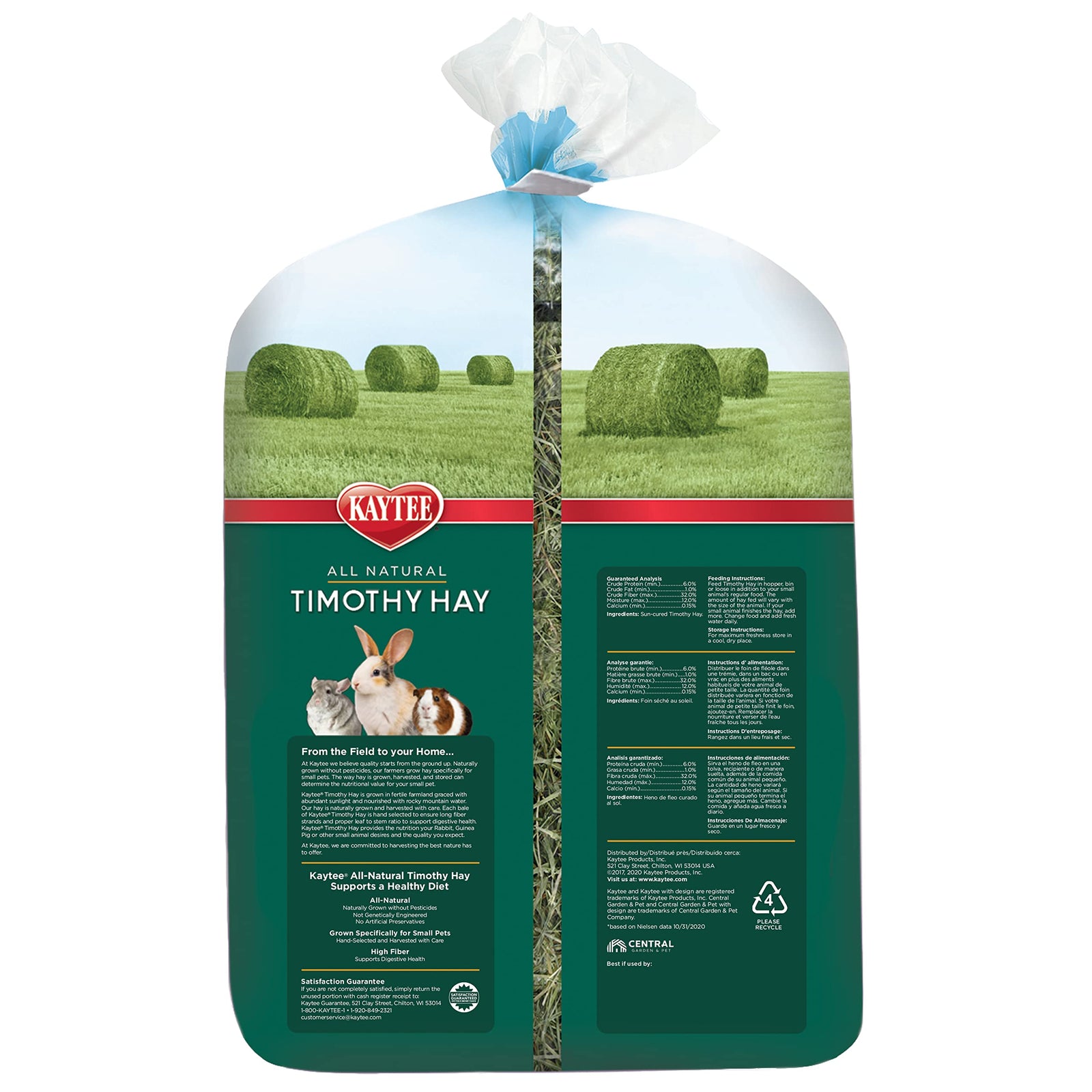 Kaytee Timothy Hay, High Fiber, Grown Specifically for Small Animals, Rabbits, Guinea Pigs, Chinchillas, Ideal Bulk Order for Small Pets, 12 pounds