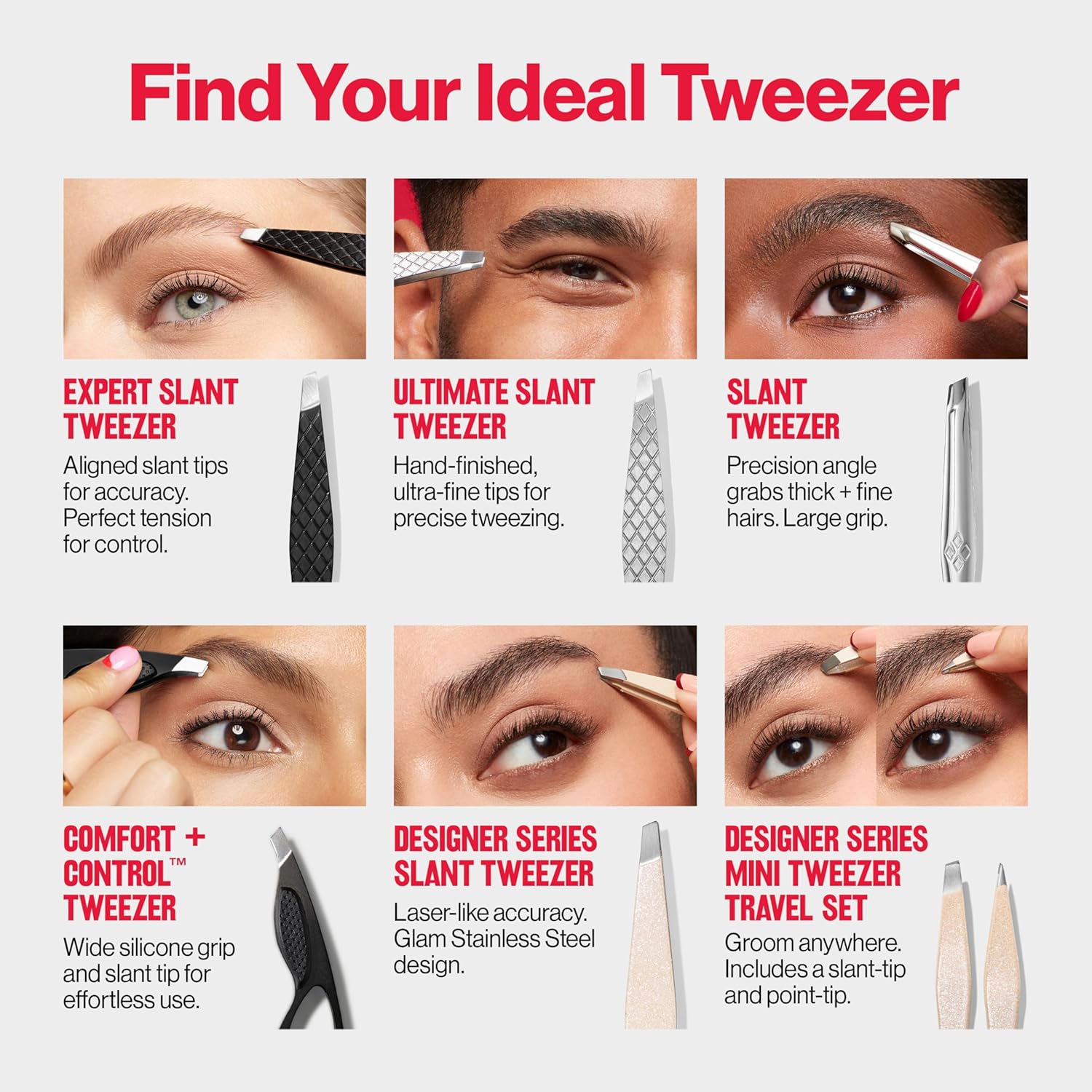 Revlon Ceramic Slanted Tip Tweezers, Precision For Eyebrow Shaping and Fine Hair Removal, Stocking Stuffer for Women & Men, Stainless Steel Body, 1 count