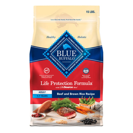 Blue Buffalo Life Protection Formula Adult Dry Dog Food, Helps Build and Maintain Strong Muscles, Made with Natural Ingredients, Beef & Brown Rice Recipe, 5-lb. Bag
