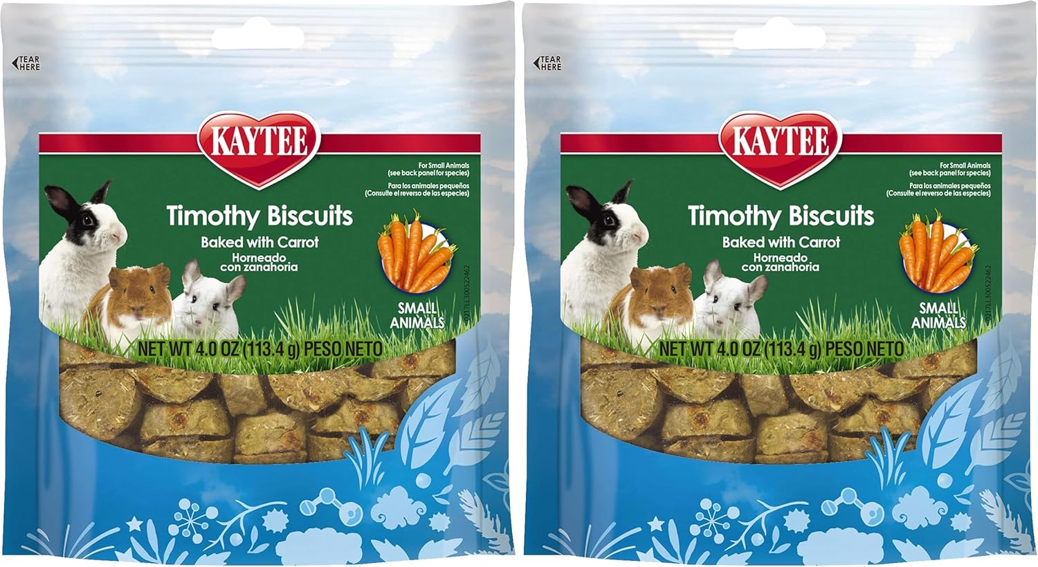 Kaytee Timothy Biscuits Baked Treat for Pet Guinea Pigs, Rabbits & Other Small Animals, Carrot, 4 oz (Pack of 2)