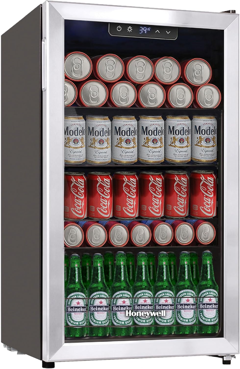 Honeywell Beverage Refrigerator and Cooler, 116 Can Mini Fridge with Glass Door for Soda Beer or Wine for Office or Bar with Adjustable Removable Shelving, Commercial Grade