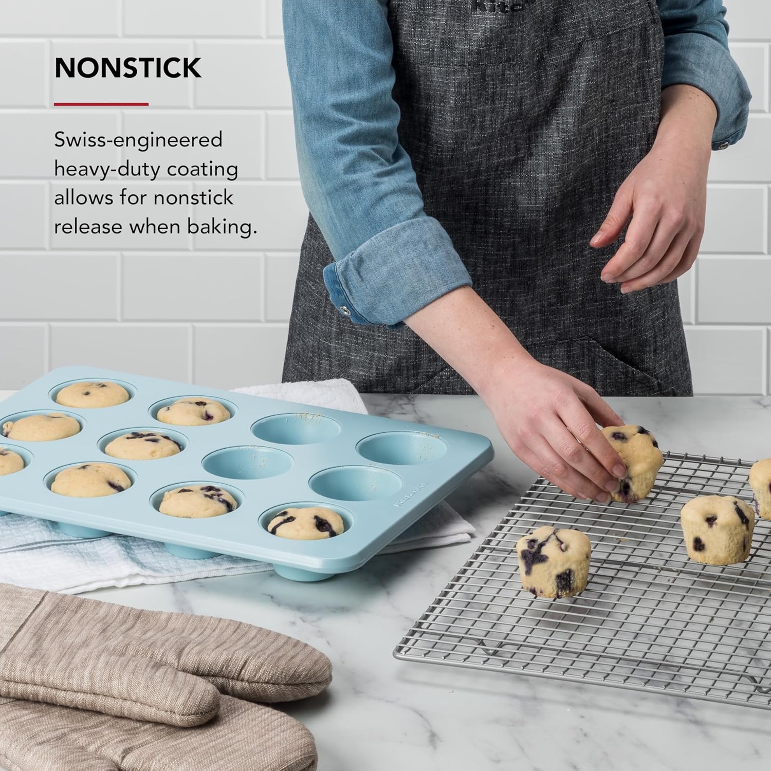 KitchenAid Non-stick Muffin Pan, 12 Cup, Evergreen