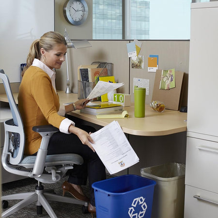 Rubbermaid Commercial Products Deskside Recycling Can, 7-Gallon/28-Quart, Blue Recycling Symbol, Plastic, for Bedroom/Bathroom/Office/Under Desk/Sink