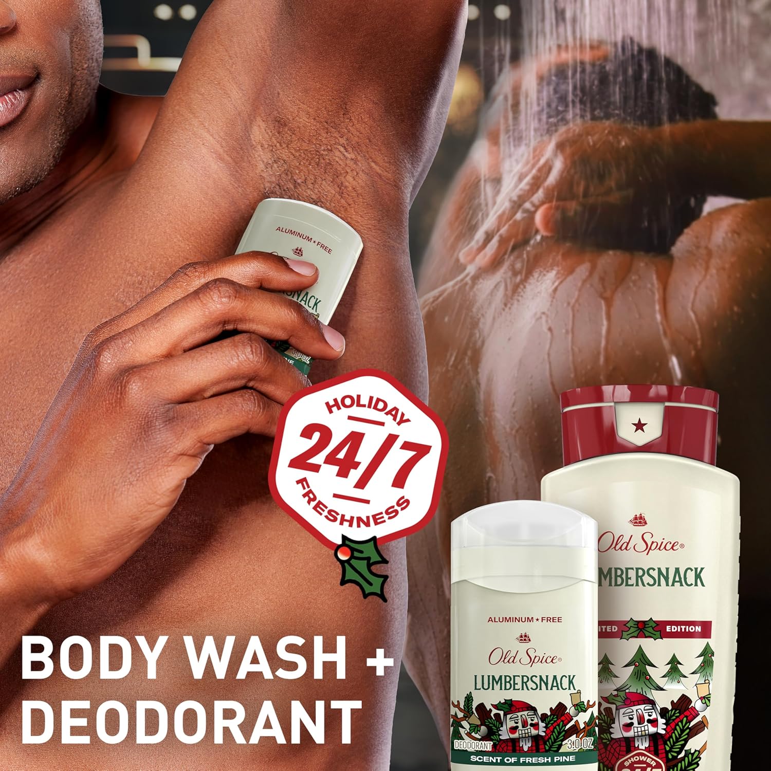 Old Spice Body Wash for Men, Holidudes Holiday Edition, 24/7 Holiday Freshness, Lasting Scent and Rich Lather, Stocking Stuffer, Lumbersnack with Fresh Pine Scent, 16 oz