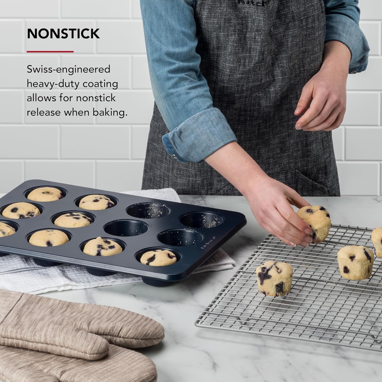 KitchenAid Non-stick Muffin Pan, 12 Cup, Evergreen