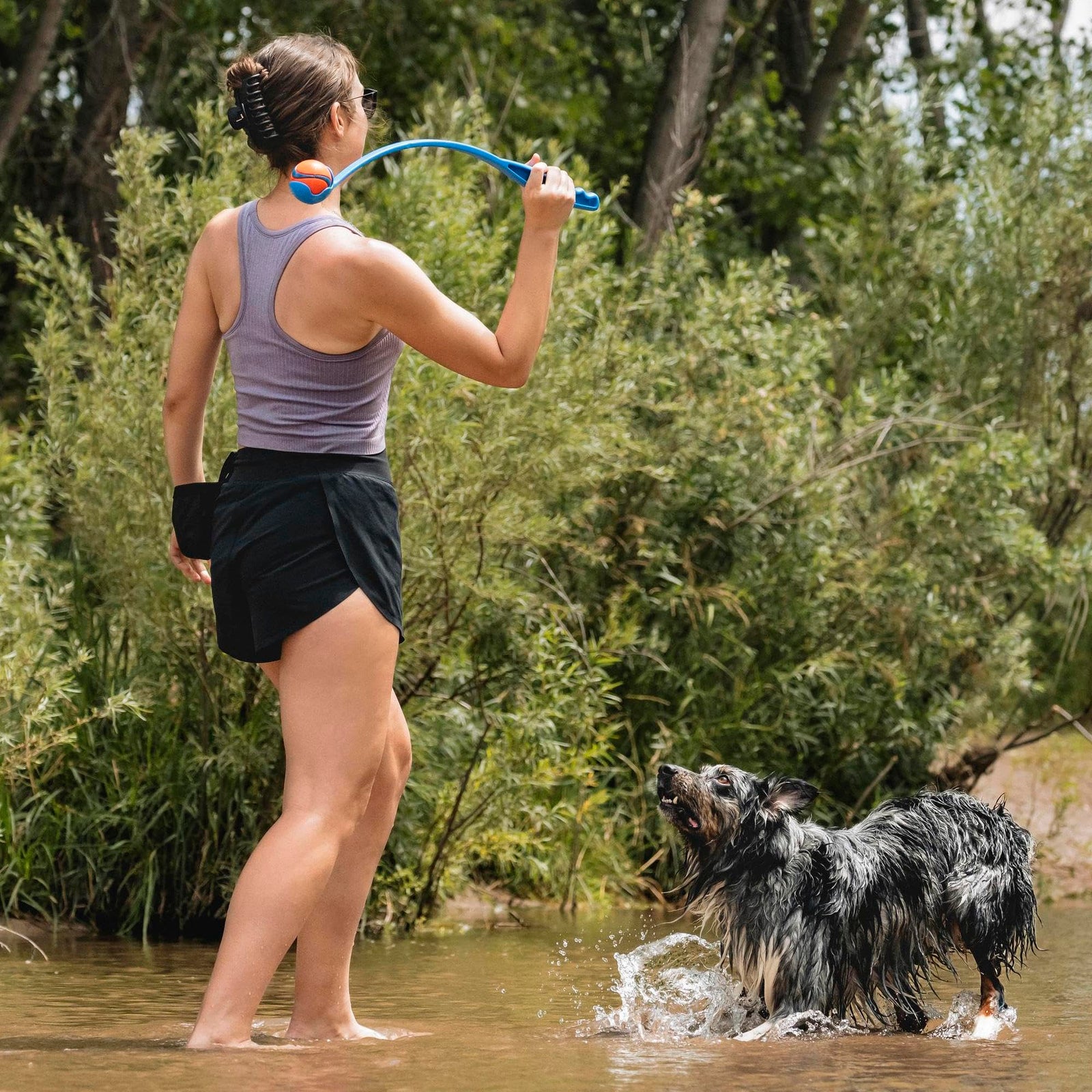 Chuckit! Ultra Ball & Launcher Bundle - Classic 26" with 2 Pack Medium (2.5") Bouncy Fetch Balls for Dogs 20-60 lbs, Dog Fetch Ball Thrower