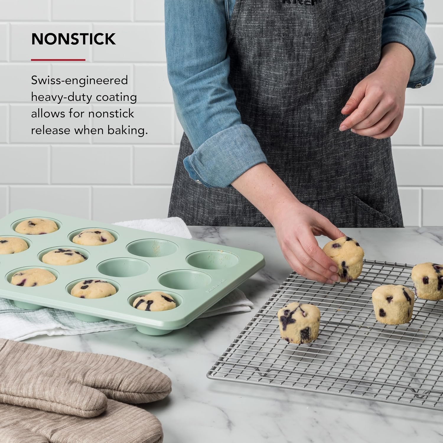 KitchenAid Non-stick Muffin Pan, 12 Cup, Evergreen