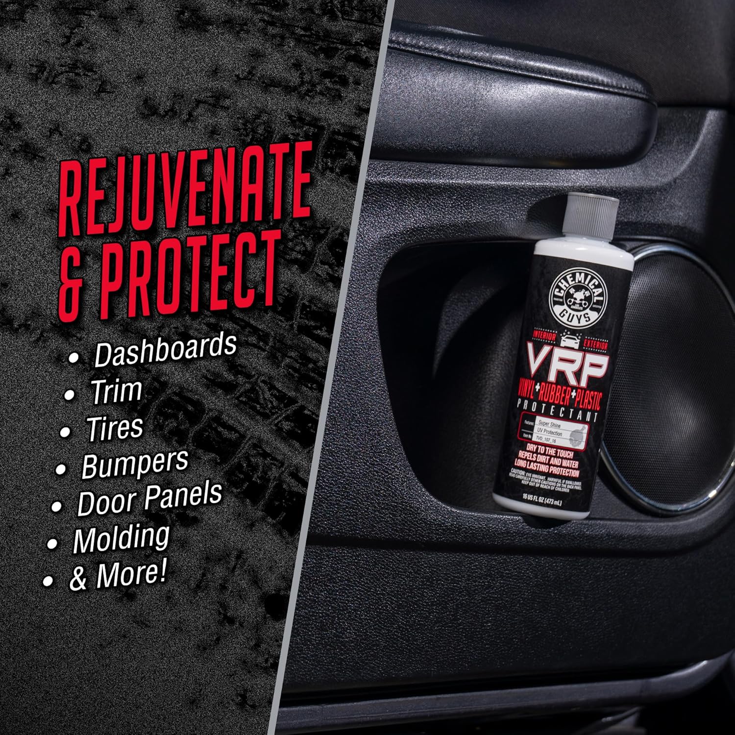 Chemical Guys VRP Vinyl, Rubber, and Plastic Dressing - Tire Dressing, Non-Greasy, Dry-to-the-Touch Shine for Tires, Trim, and More, Safe for Cars, Trucks, SUVs, RVs & More - 16 oz