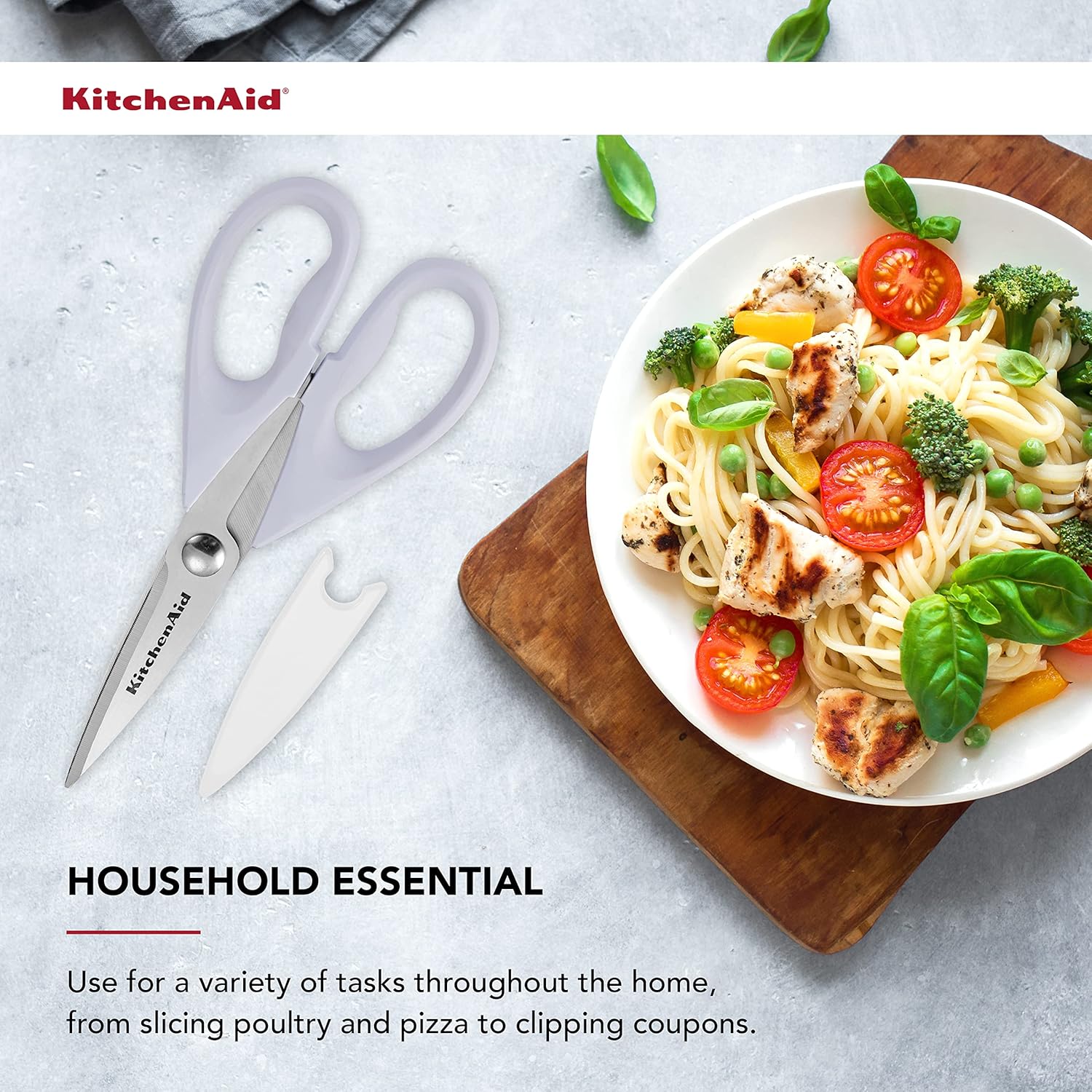 KitchenAid All Purpose Kitchen Shears with Protective Sheath Durable Stainless Steel Scissors, Dishwasher Safe, Soft Grip Comfort Handle, 8.72 Inch, Aqua Sky