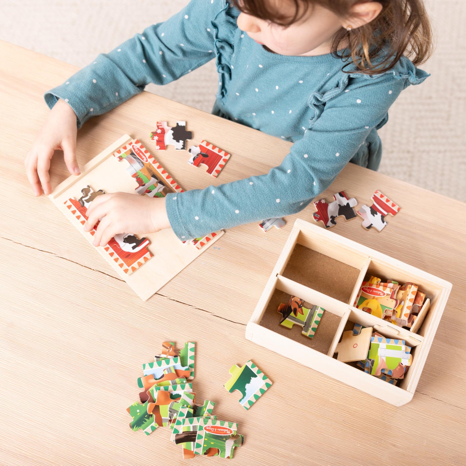 Melissa & Doug 4‑in‑1 Wooden Construction Vehicles Jigsaw Puzzle Set, 48 Pieces with Storage Box, Toddler Puzzle Toy for Kids Ages 3+ - FSC Certified