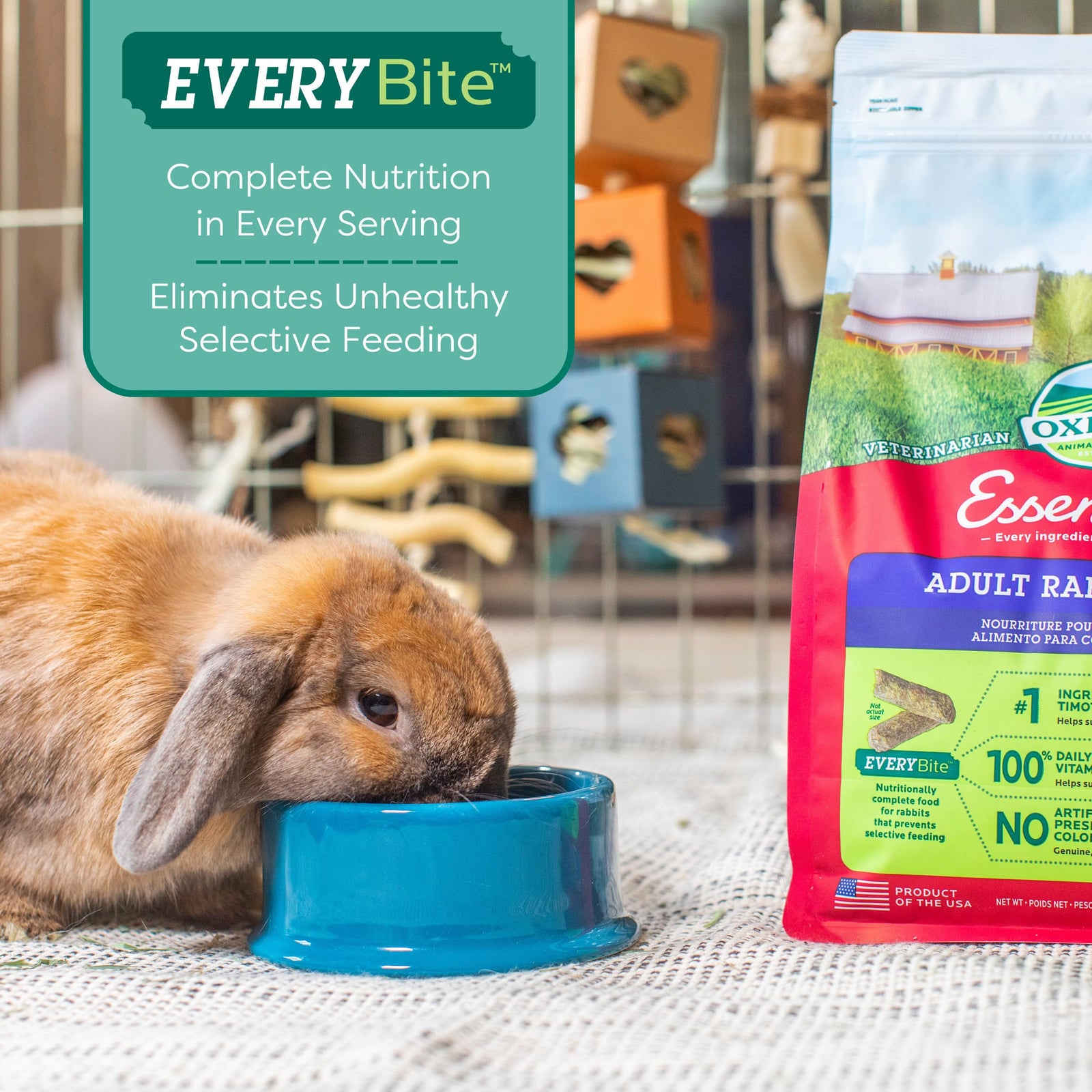 Oxbow Essentials Rabbit Food, Young Rabbit, Made with Oxbow Timothy, Pet Food Pellets for Bunnies, Small Animal Pet Products, Made in USA, High Fiber Bunny Supplies, 10 lb. bag